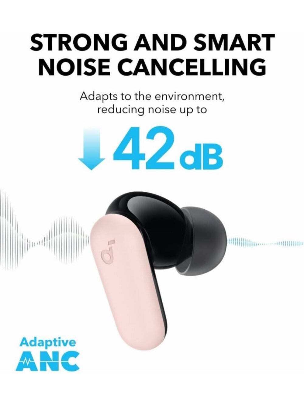 Wireless Pink Anker Noise Cancelling 45H Playtime IP54 Bluetooth 5.4 Earbud - Picture 3 of 6
